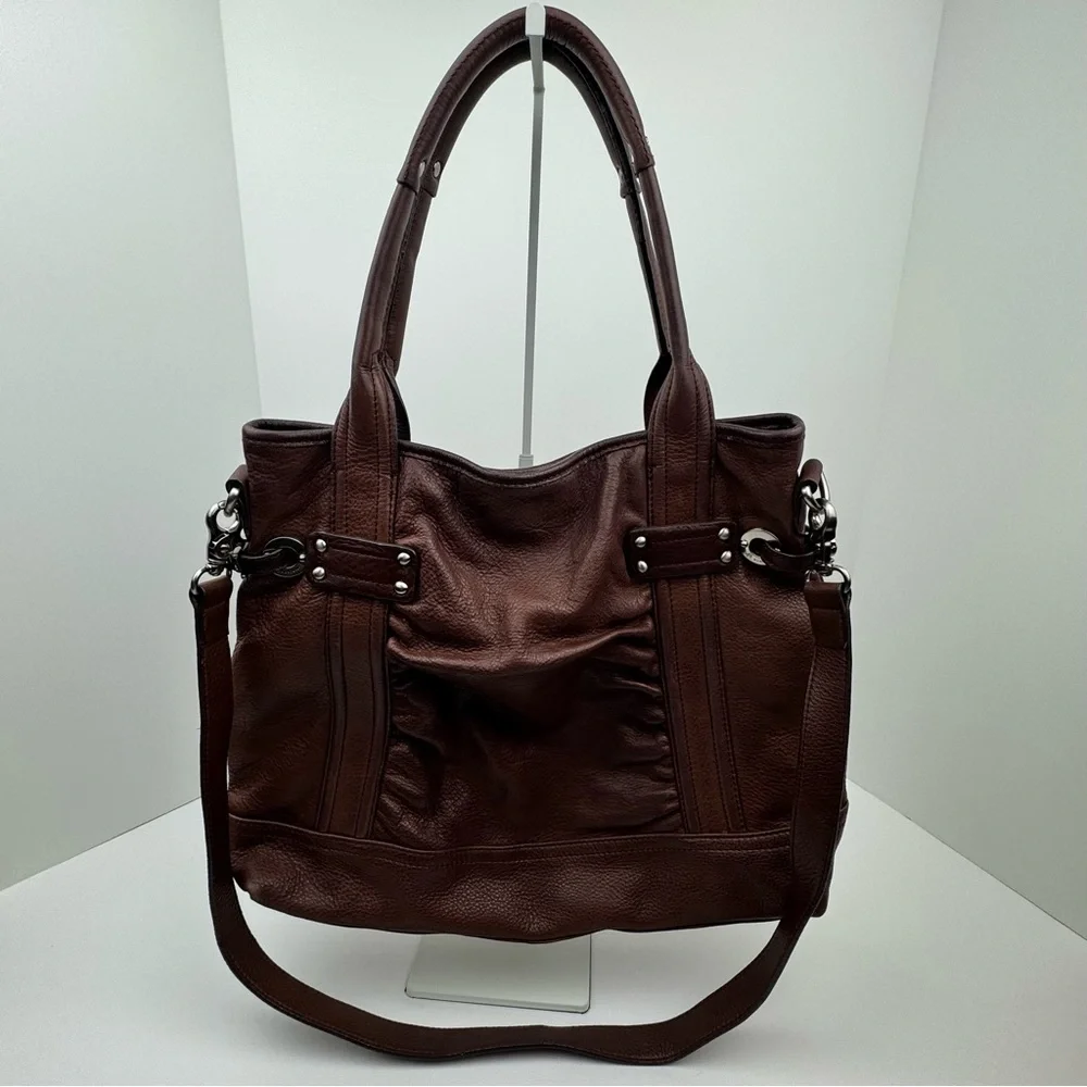B. Markowsky soft pebbled leather satchel handbag tote. Silver tone hardware.